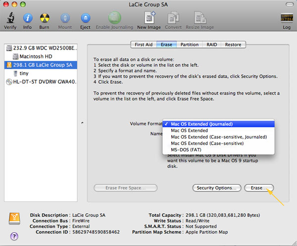 Mac disk utility erase format for windows and mac