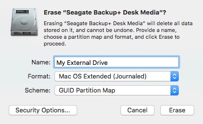 Disk Utility Erase Window