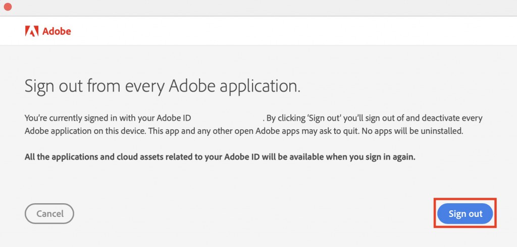 adobe confirm sign out